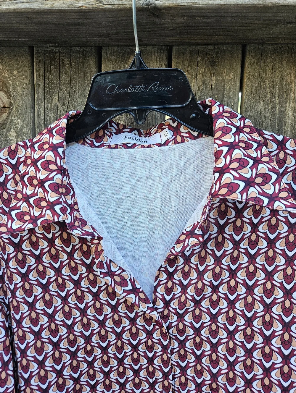 Fashion Woven Geometric Button-Front Blouse - Burgundy Women's Size XL - Picture 4 of 16